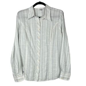 Long Sleeve Fitted Pin Stripe Blouse with Button Front Size Large